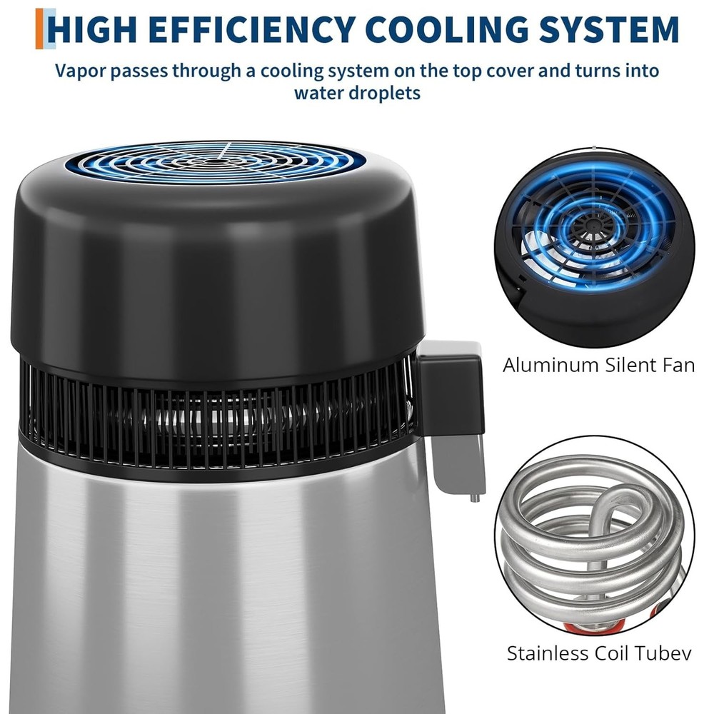 4L Water Distiller 1.1 Gallon 750W Home Water Purifier with Glass Jug Filter Set