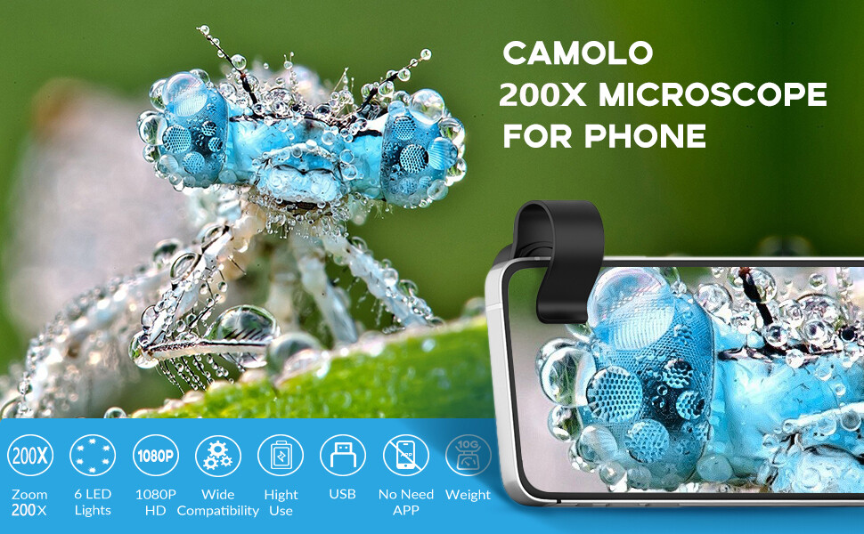 200X Microscope With CPL Lens Led Light Micro for iPhone Android Cell Phone US
