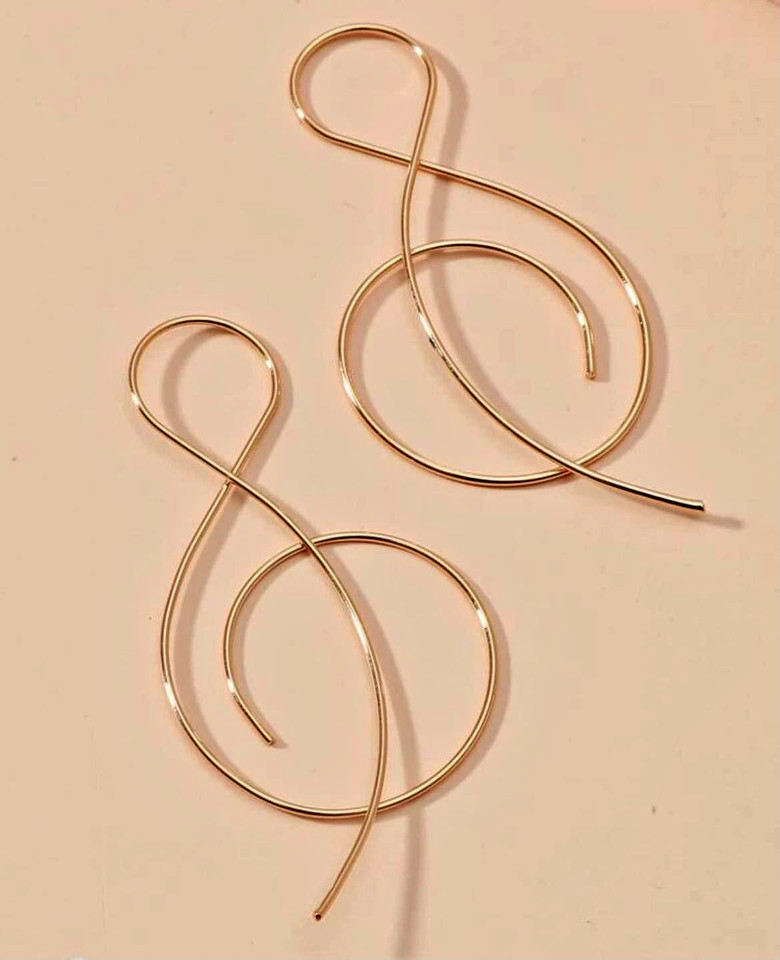 Treble Clef, Music Note Drop Gold Earrings