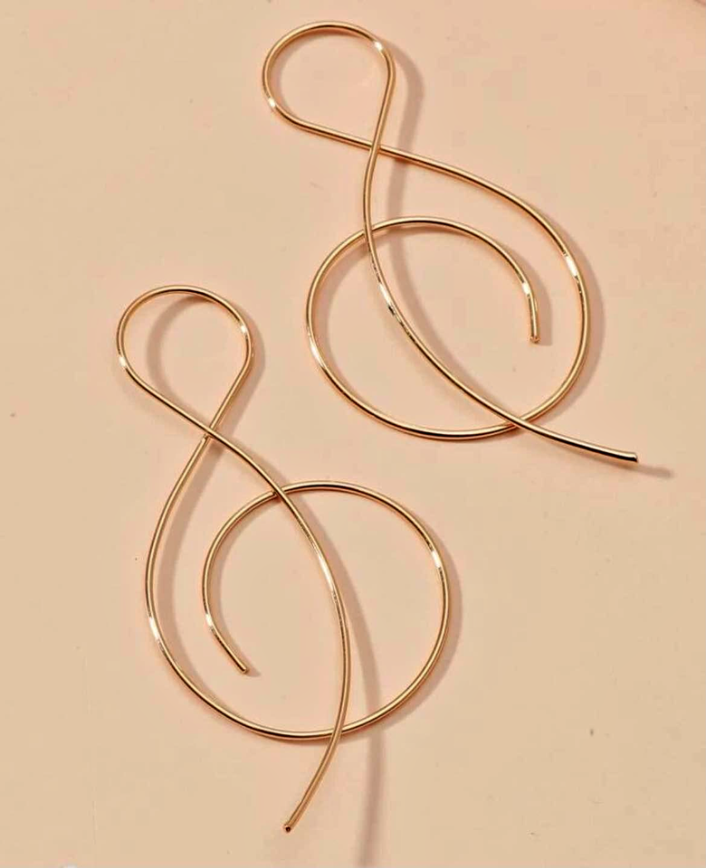 Treble Clef, Music Note Drop Gold Earrings