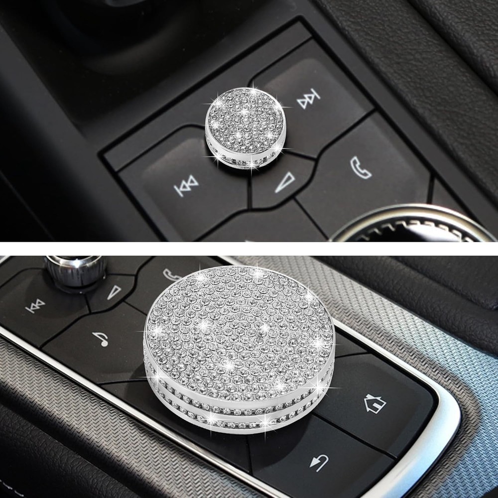 Bling Center Console Multimedia Knob Button Cover Compatible with Cadi...