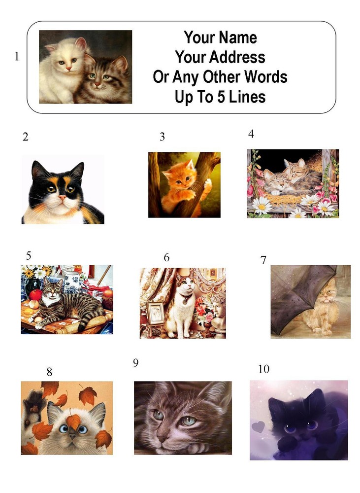 30 Cat / Kitten Art Personalized Address Labels