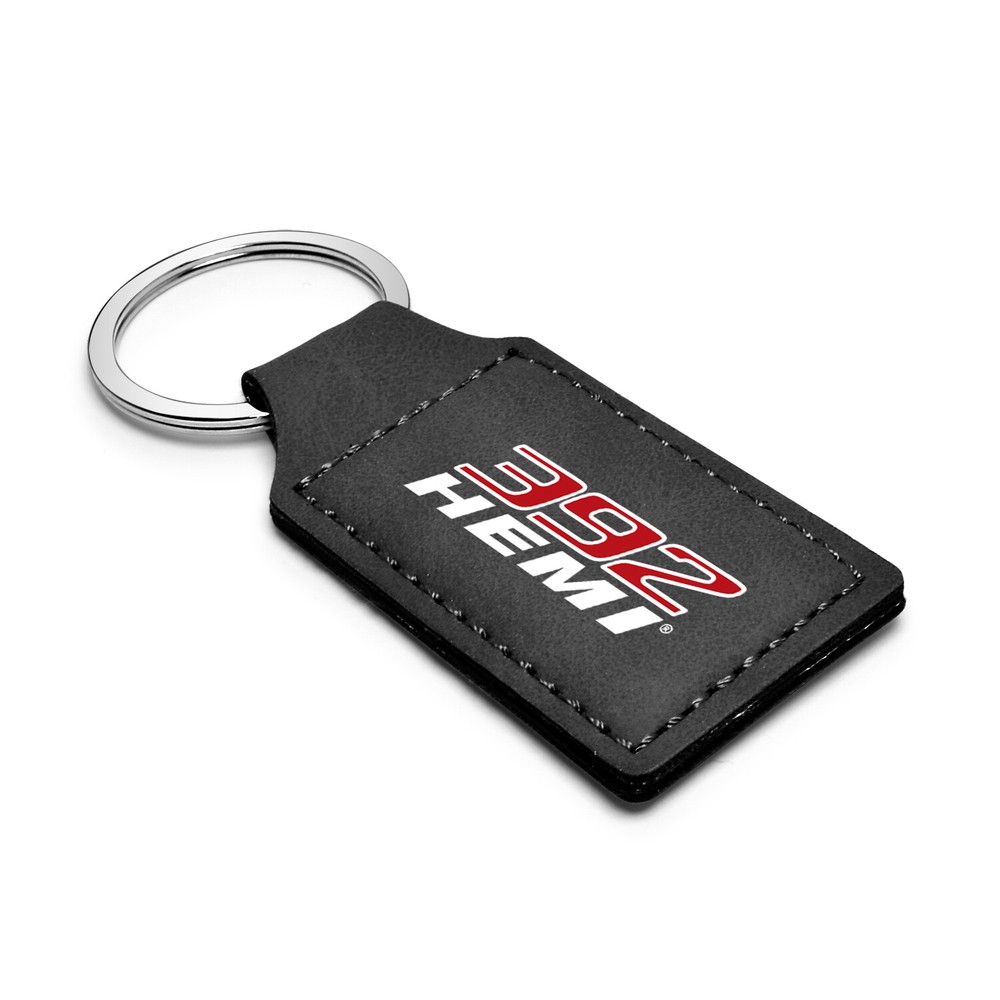 HEMI 392 in Color Rectangular Black Leather Key Chain Key-Ring