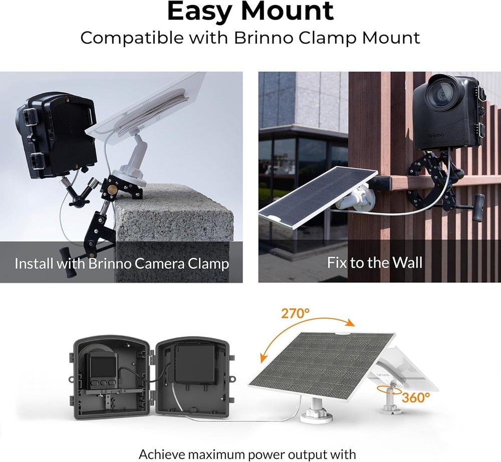 Brinno ASP1000-P Solar Panel Kit Bundle with Mount for Time Lapse Camera