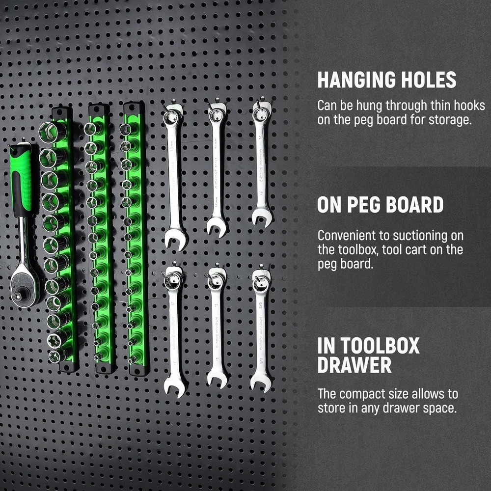 3/8 DRIVE SOCKET ORGANIZER MAGNETIC HOLDER ALUMINUM SOCKET STORAGE TOOL FIX RACK