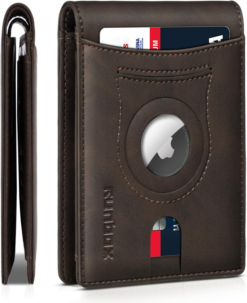 RUNBOX Airtag-Wallet-Mens-Slim-Rfid Blocking Wallets Leather with Bill