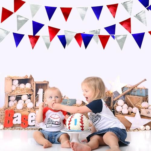 Red Blue Silver Party Decorations Metallic Fabric Triangle Red Silver Blue