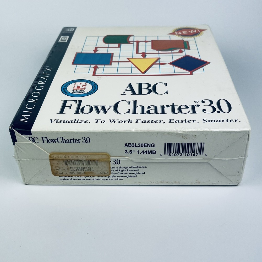 Vintage MicroGrafx ABC FlowCharter 3.0 Software NOS 3.5 Disk 1994 For PC Windows