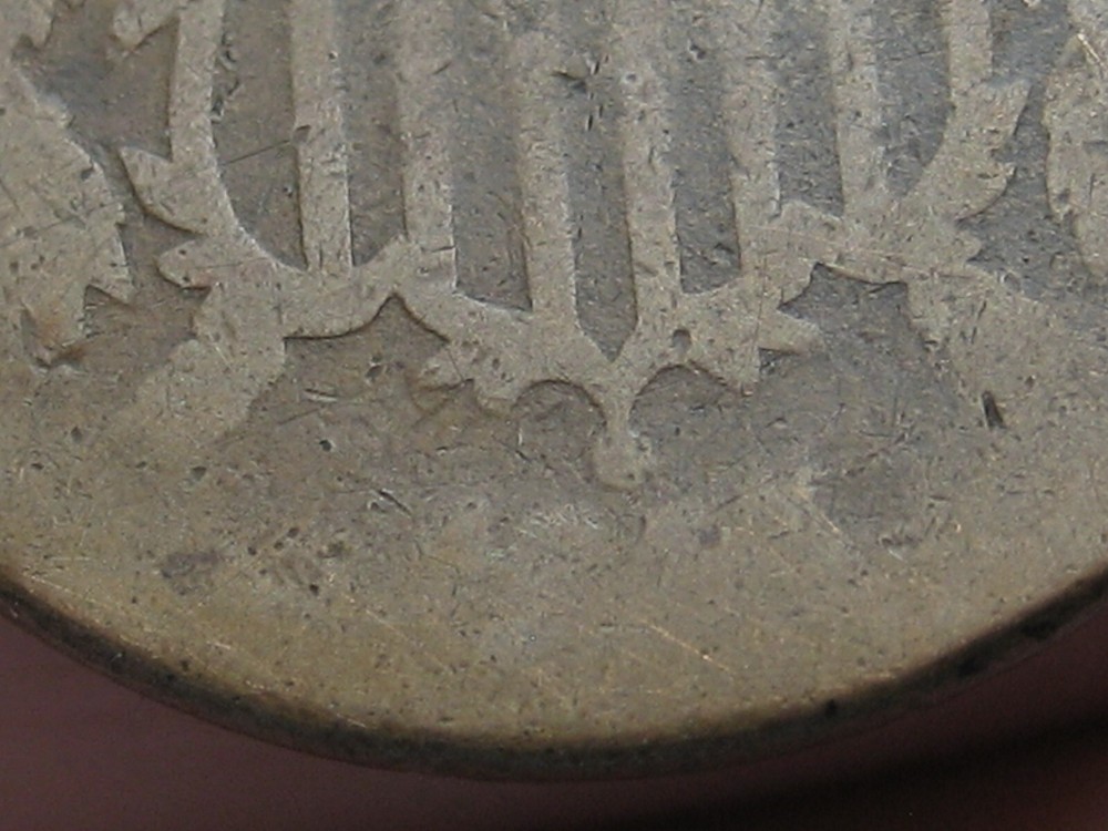 1865 Two 2 Cent Piece- Plain 5, Lowball, About Good Details