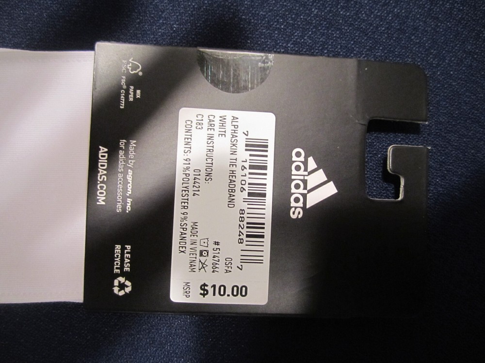 Adidas Alphaskin Tie Headband Black and White One Size