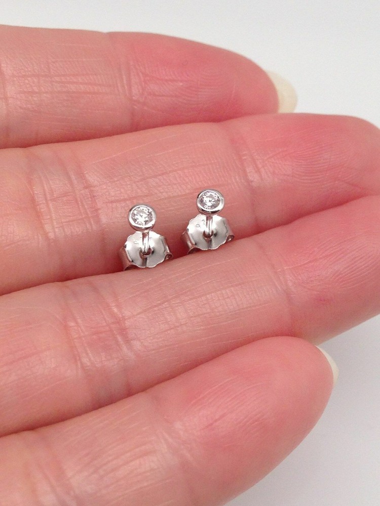 Silver Plated Tiny Bezel Cz Solitaire Stud Earrings 2mm Lab-Created