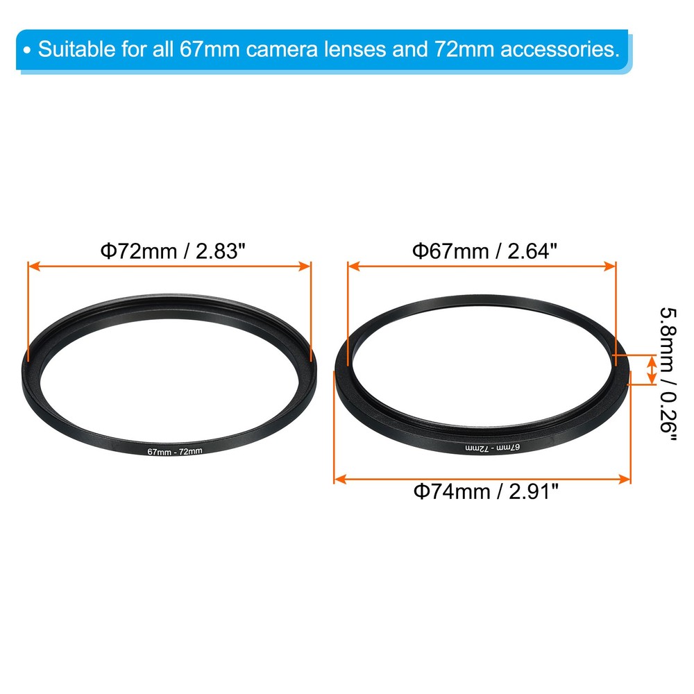 67mm-72mm Metal Step Up Ring, Camera Lens Filter Adapter Ring Black