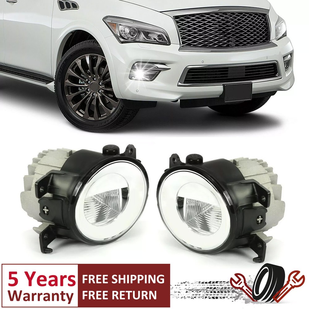 Front Bumper LED Fog Light Lamp LH & RH Pair for 14-20 Infiniti Q50 QX60 QX80