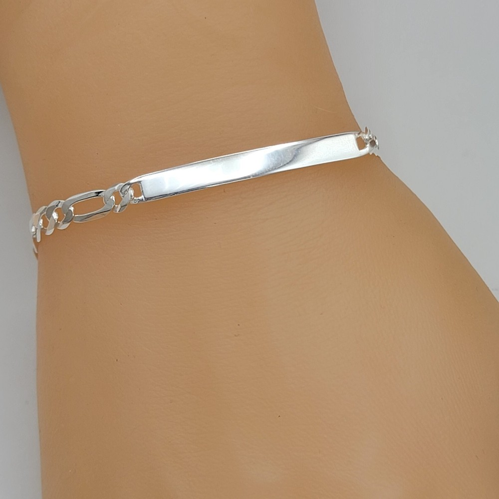 925 Solid Sterling Silver Figaro Link ID Chain Bracelet - 4.5mm. Unisex