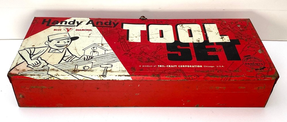 Vintage Handy Andy Blue Diamond Empty Metal Tool Box Only – No Tools