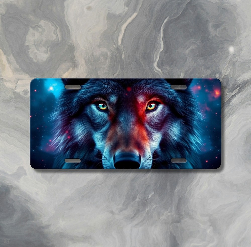 Realistic Wolf License Plate Optional Text Auto Tag Unique Gift