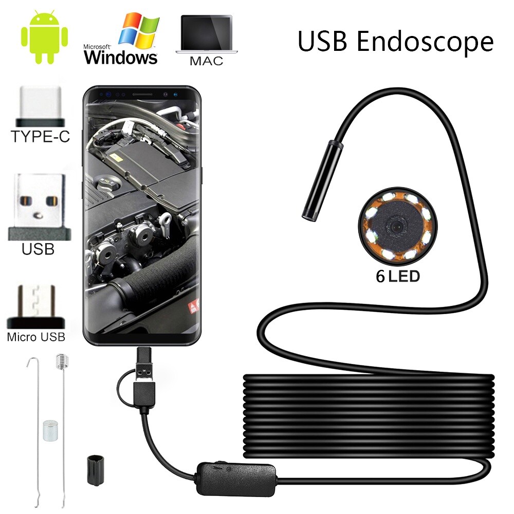 7MM Waterproof HD Endoscope USB Borescope Inspection Snake Camera For Android PC