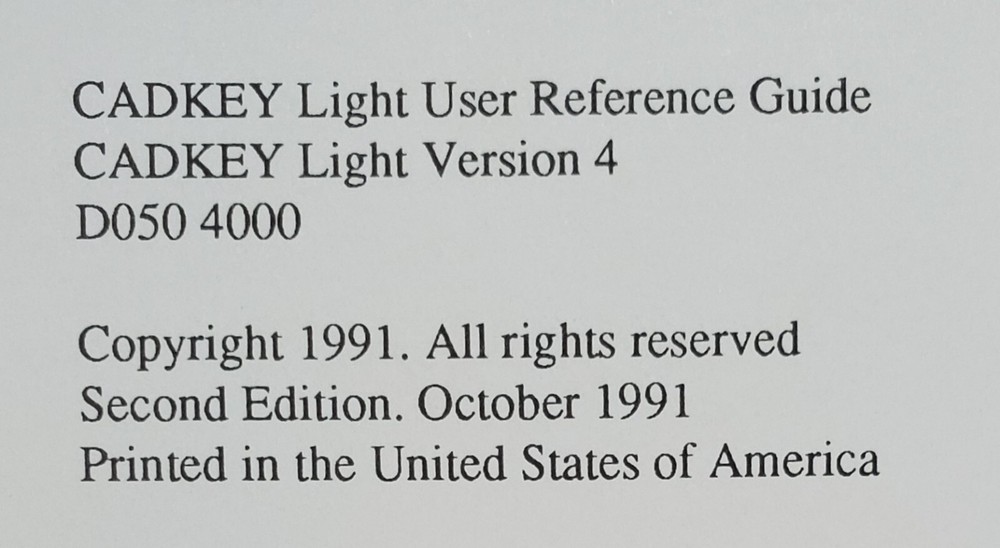 Cadkey Light 3-D Computer Aided Design and Drafting System, Version 4, PB, 1991