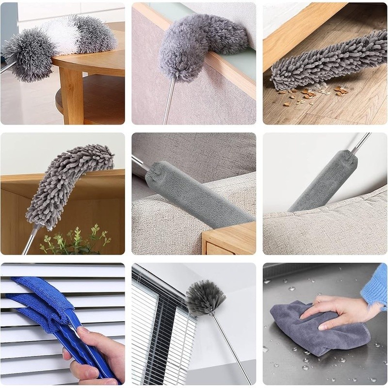 11pcs Feather Duster Set W/ Telescopic Pole Bendable Microfiber Dusting Tools US