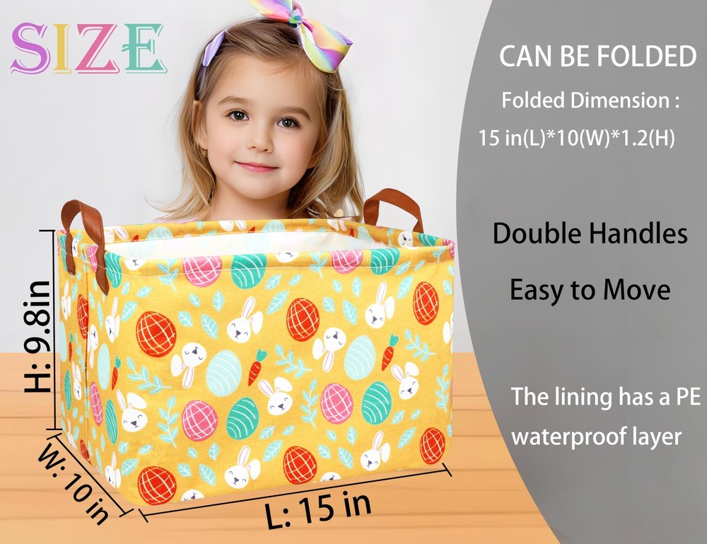 MYFLOCY Large Rectangular Easter Baskets Empty Waterproof Boy Toy Box Foldabl...