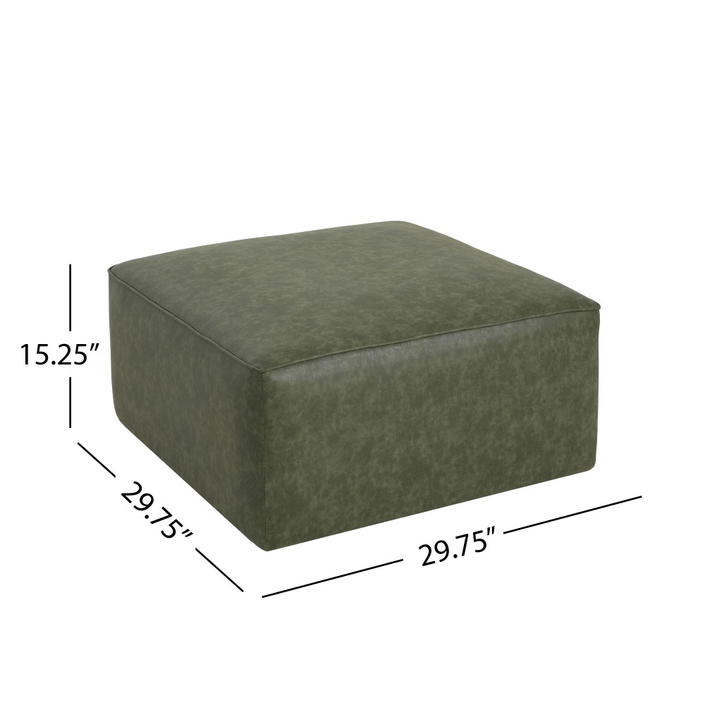 Upholstered Square PU Leather Ottoman,Black