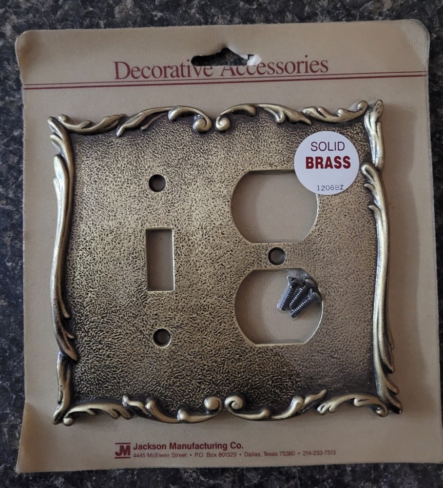 Vintage Jackson Solid Brass Decorative Toggle & Outlet Switch Plate Cover 8oz.