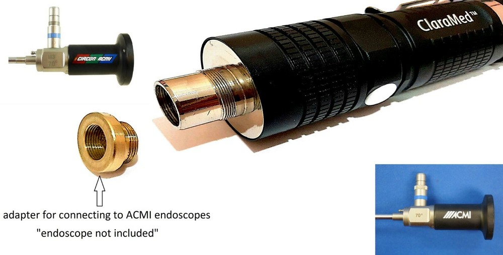 ClaraMed smartphone endoscope adapter with ACMI compatible LED light source S5