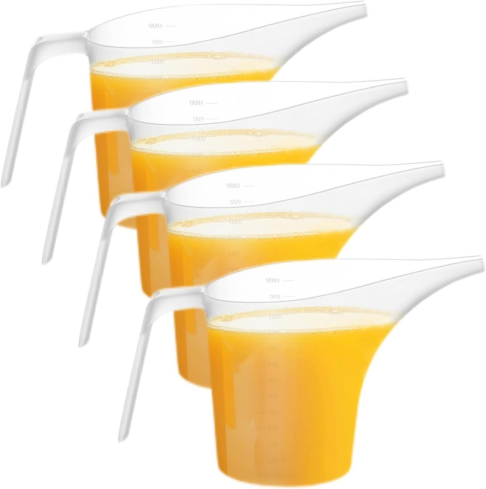 4 Pack Plastic Funnel Pitcher Measuring Cup with Long Spout 1000ml Capacity