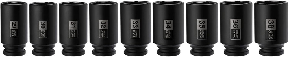9PCS 1/2 Inch Drive Deep Impact Socket Set, 29-38MM, Spindle Axle Nut S