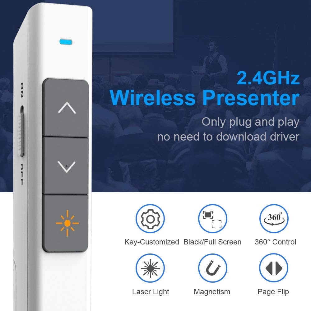 N26 Wireless Presentation Clicker White Remote PowerPoint Presenter Pointer
