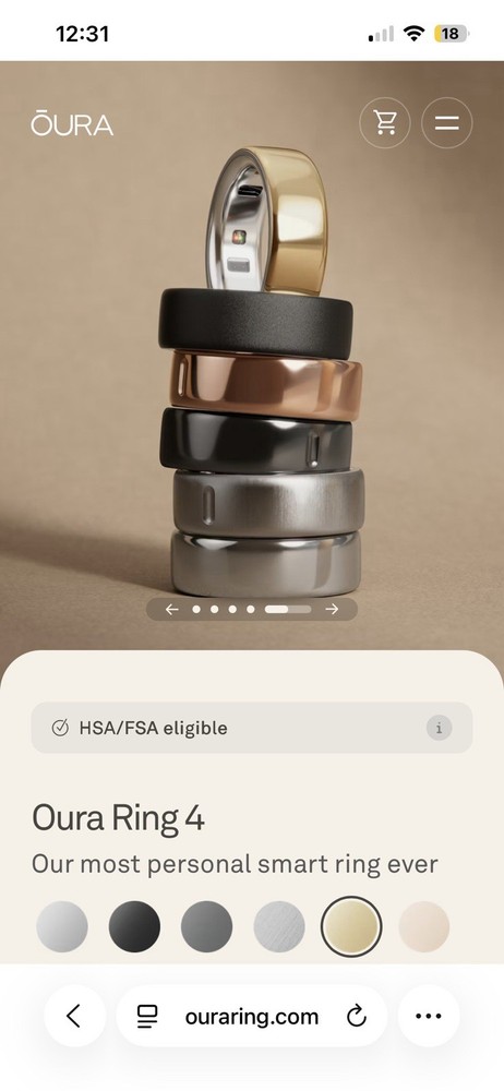Oura Ring 4 Gold Activity Tracker Smart Ring for Finger Size 9