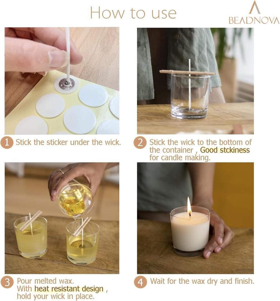 Double Sided Candle Wick Stickers 70pcs for Candle Making DIY, Leaf Pattern, ...
