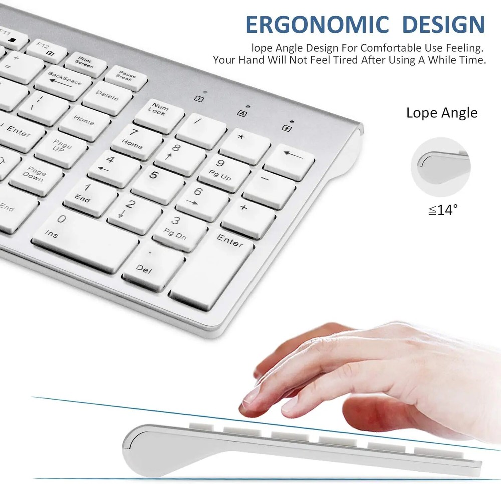 Wireless Keyboard and Mouse Combo - Full Size Slim Thin Keyboard Mouse 104 Keys