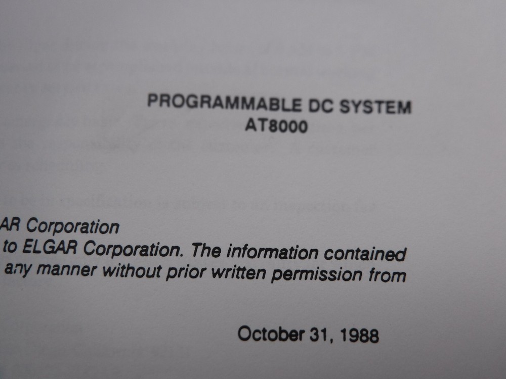 Elgar AT8000 Programmable DC System Manual M699961-02