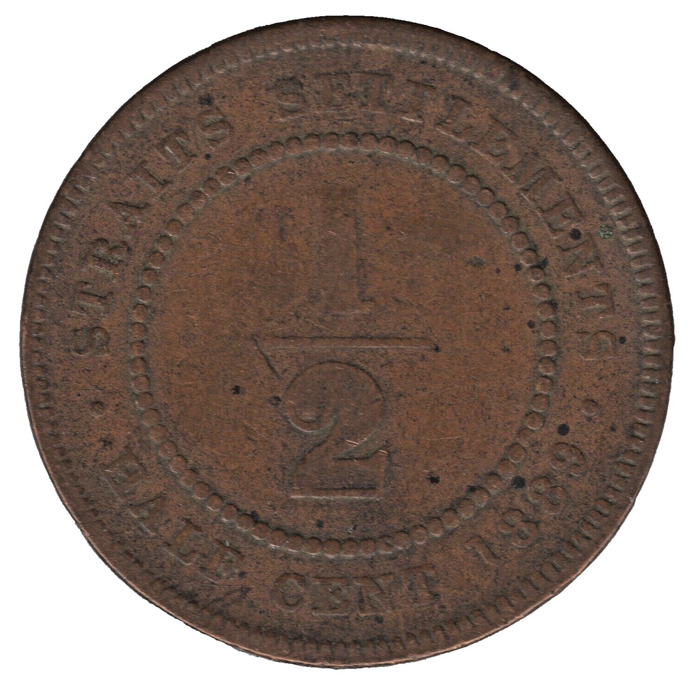 1889 Straits Settlements ½ Cent – Victoria Coin