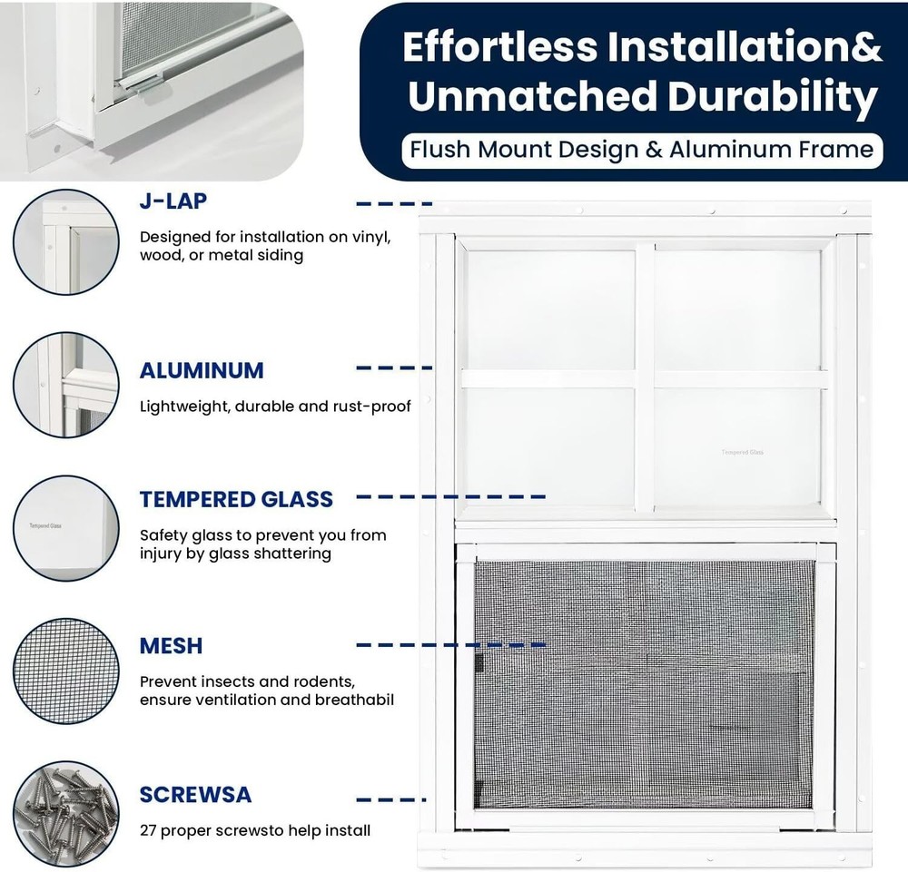 2 Pack Shed Windows,14" x 21" Small Sliding Windows,Flush Mount Windows with ...
