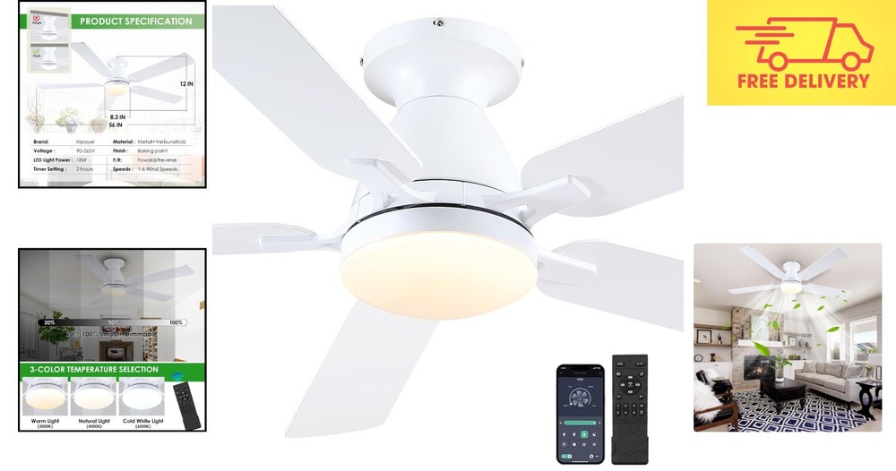 Sophisticated 56" Ceiling Fan with Dimmable LED Light and Stylish Remote Control