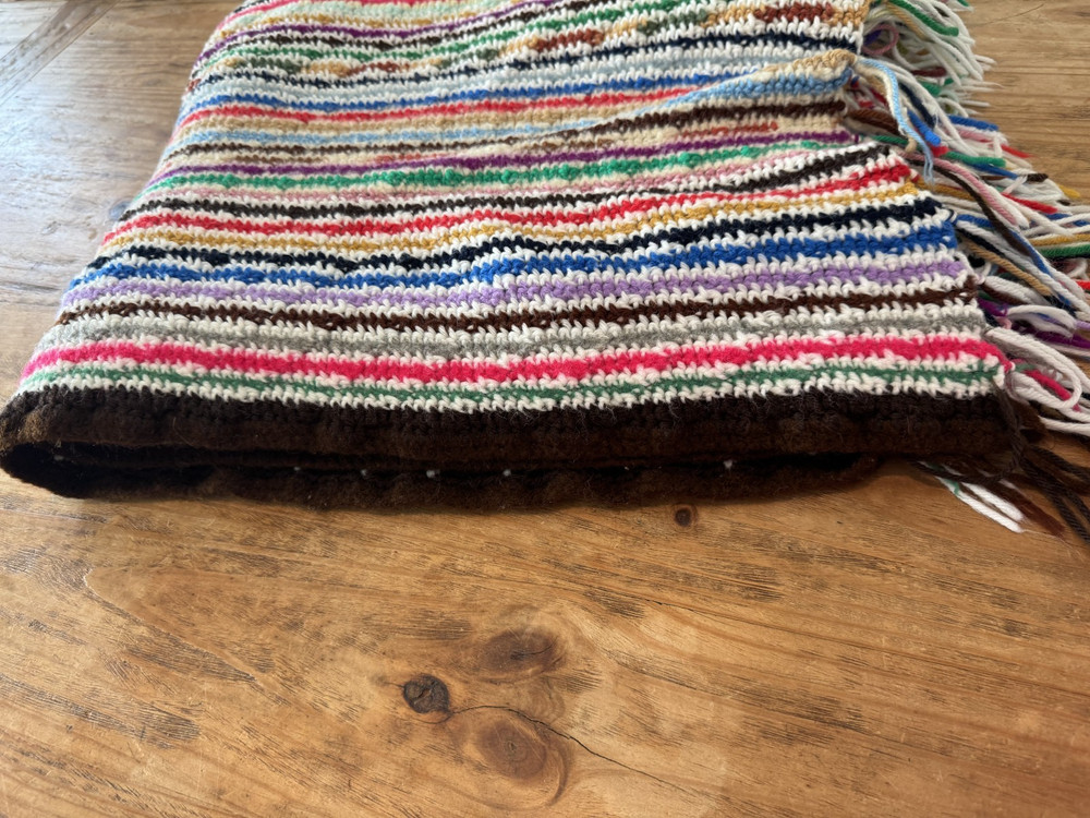 Hand Woven Wool Blend Multicolor Blanket Throw 71″ × 38″ Boho Zig-Zag Pattern