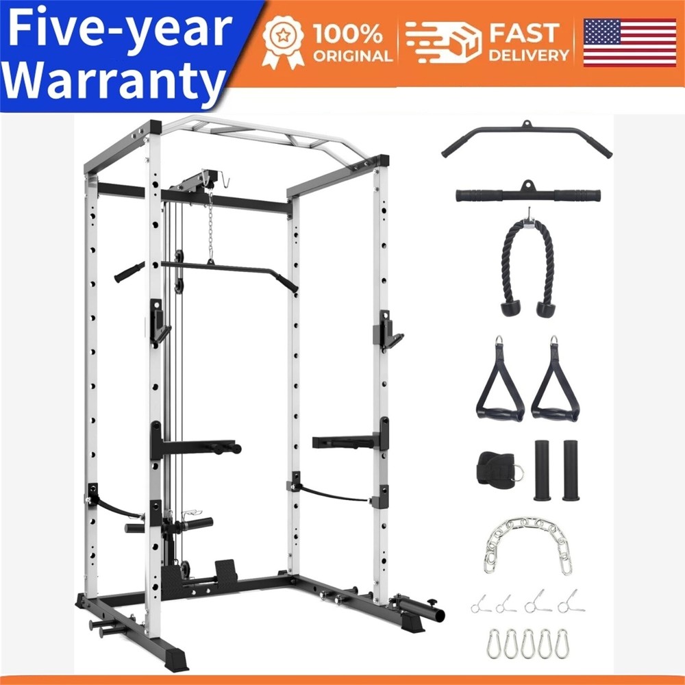 1600LBS Power Cage with LAT Pulldown Multi-Functional Power Rack W/Cable Pulley