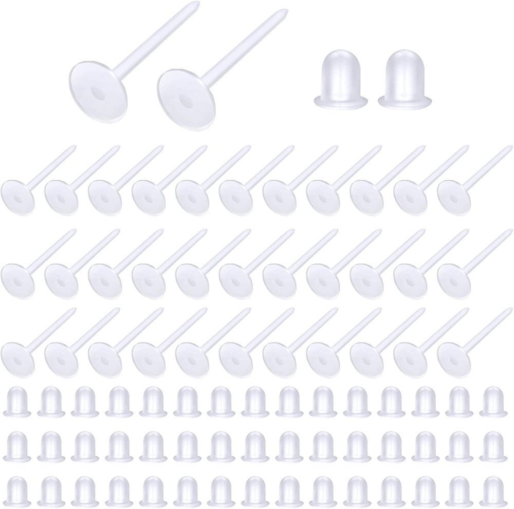 100Pcs 5Mm Invisible Pierced Plastic Earrings Blank Pins Studs Tiny Head Finding