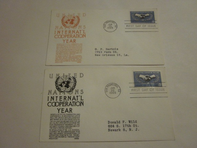 2 US FDC 1965 INT'L COOOPERATION Scott 1266 C STEPHEN ANDERSON 2 DIFF. CACHETS