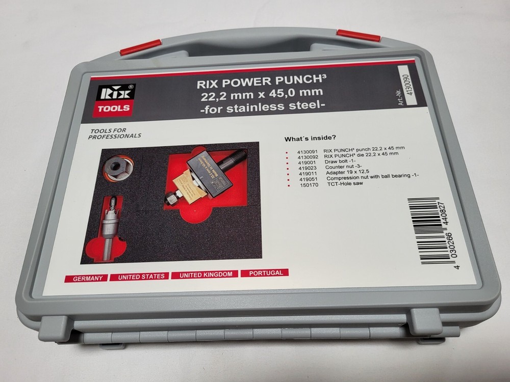 Rix Tools 1/32 DIN 22 x 45mm Rectangular Punch & Die Set for stainless w/ Case