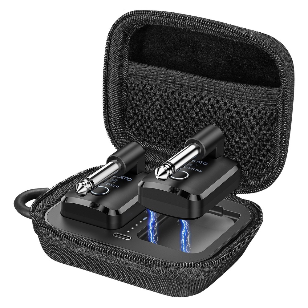 LEKATO Wireless Guitar System with Charging Case 2.4GHz Transmitter Receiver