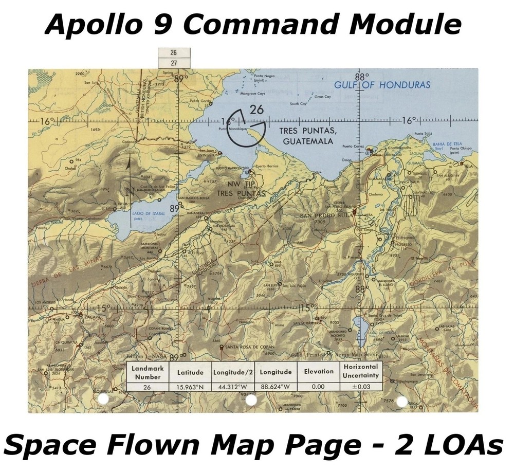 Flown NASA Apollo IX Command Module Map Page Vintage w/2 LOA