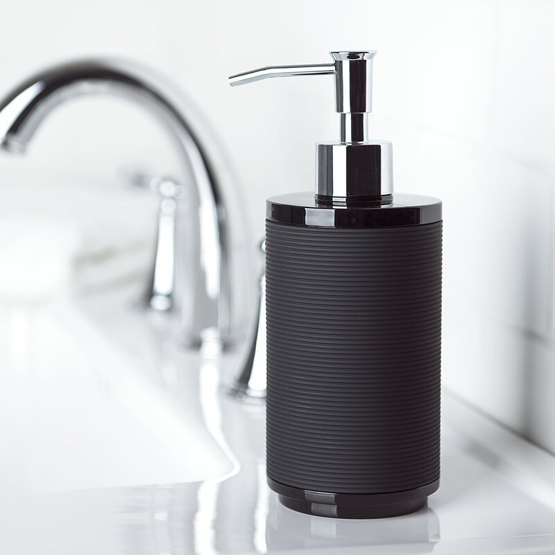 Soft Touch Black Lotion Pump Ribbed Design Bathroom Accessory Durable Plastic