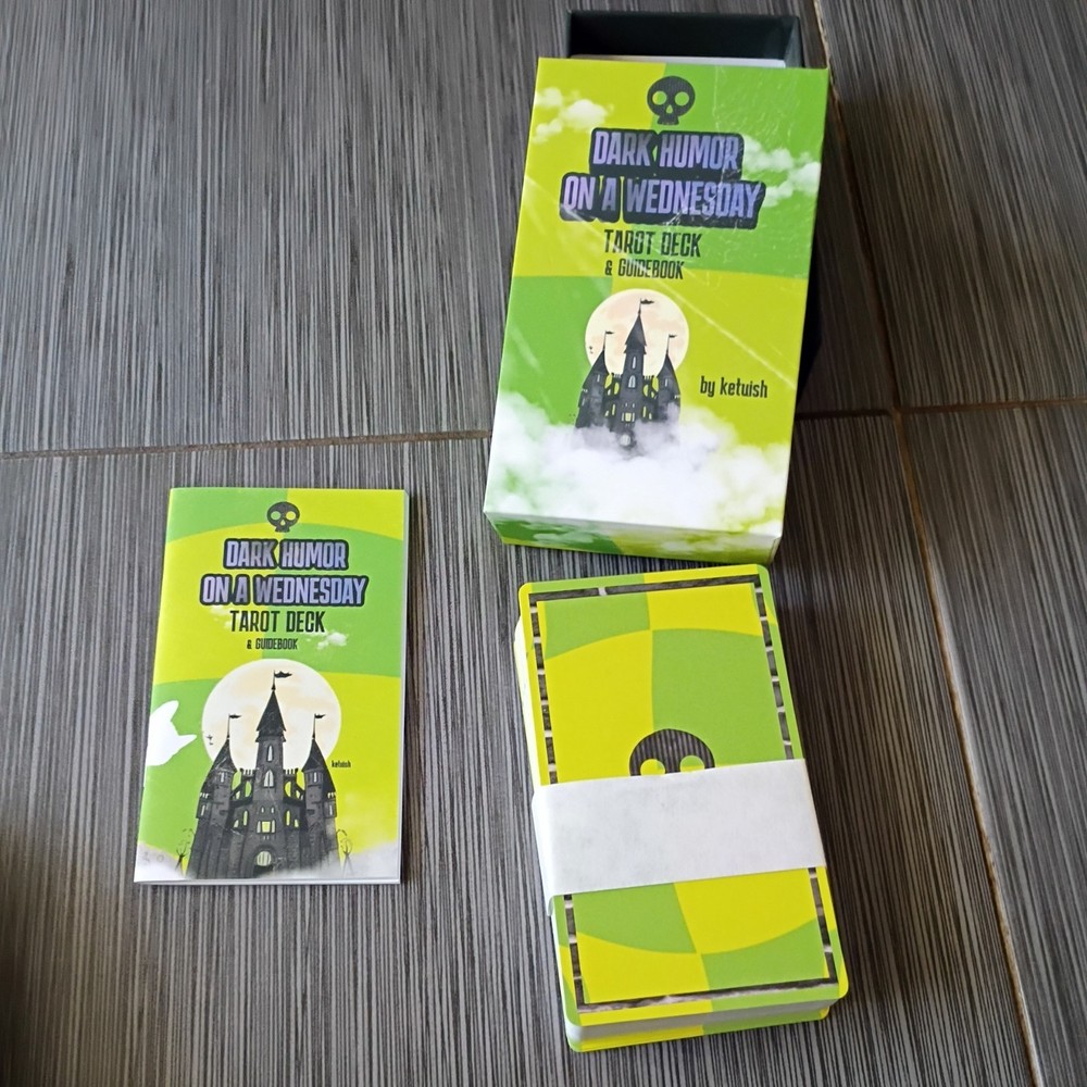 dark humor on a wednesday tarot deck& guidebook
