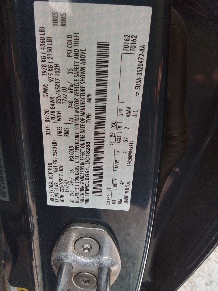 2020 Ford Escape Front 8.0" Display Screen