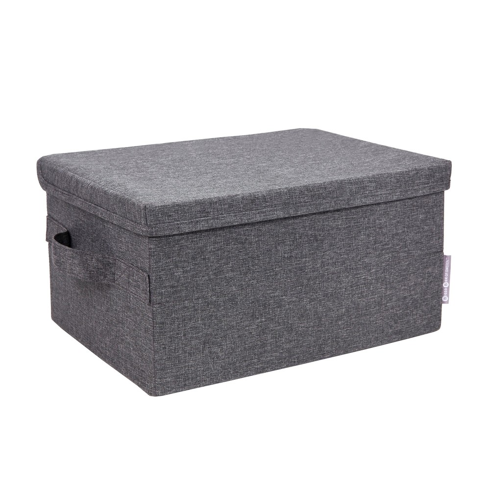 Bigso Soft Foldable Polyester Storage Box with Lid | Medium | Grey
