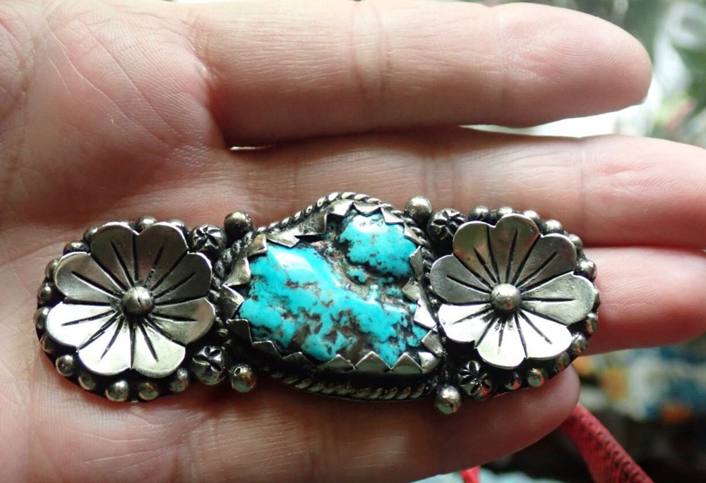 Turquoise and Flowers in Tibetan Silver Ring adjustable