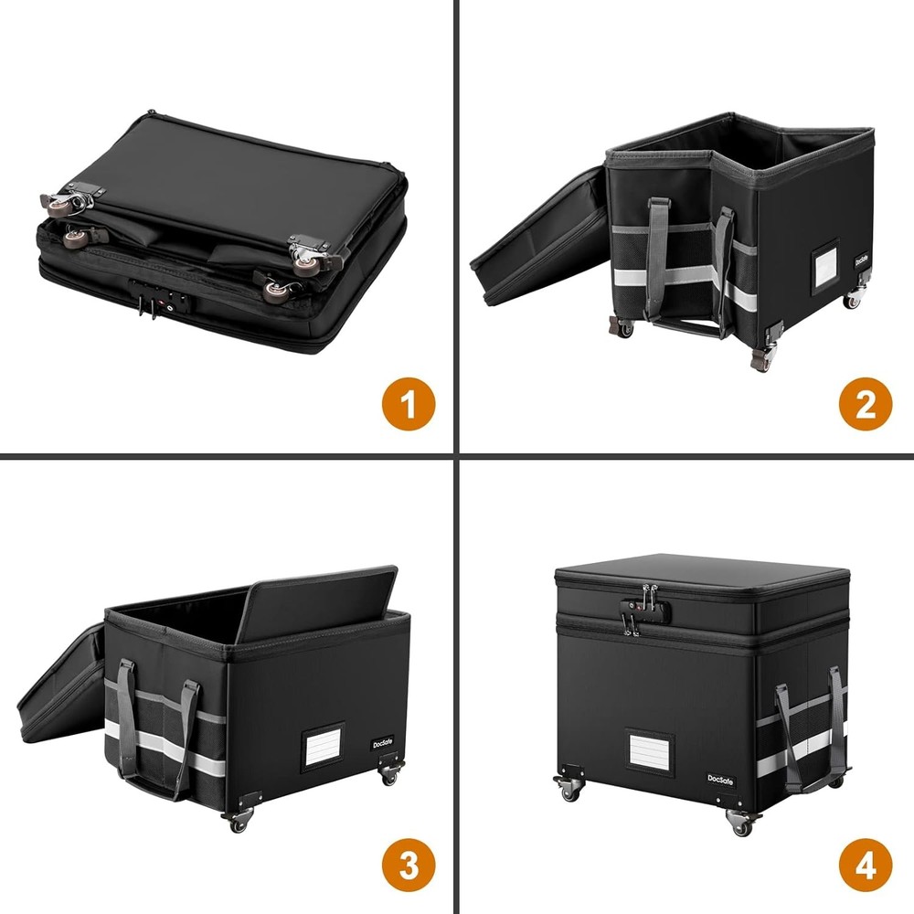 Fireproof Document Box with Lock - Portable 2 Layer File Safe for Home & Office